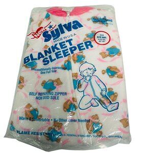 NEW Vintage Baby Sylva Blanket Sleeper Blue Pink Bear SZ 6-12M Made in USA